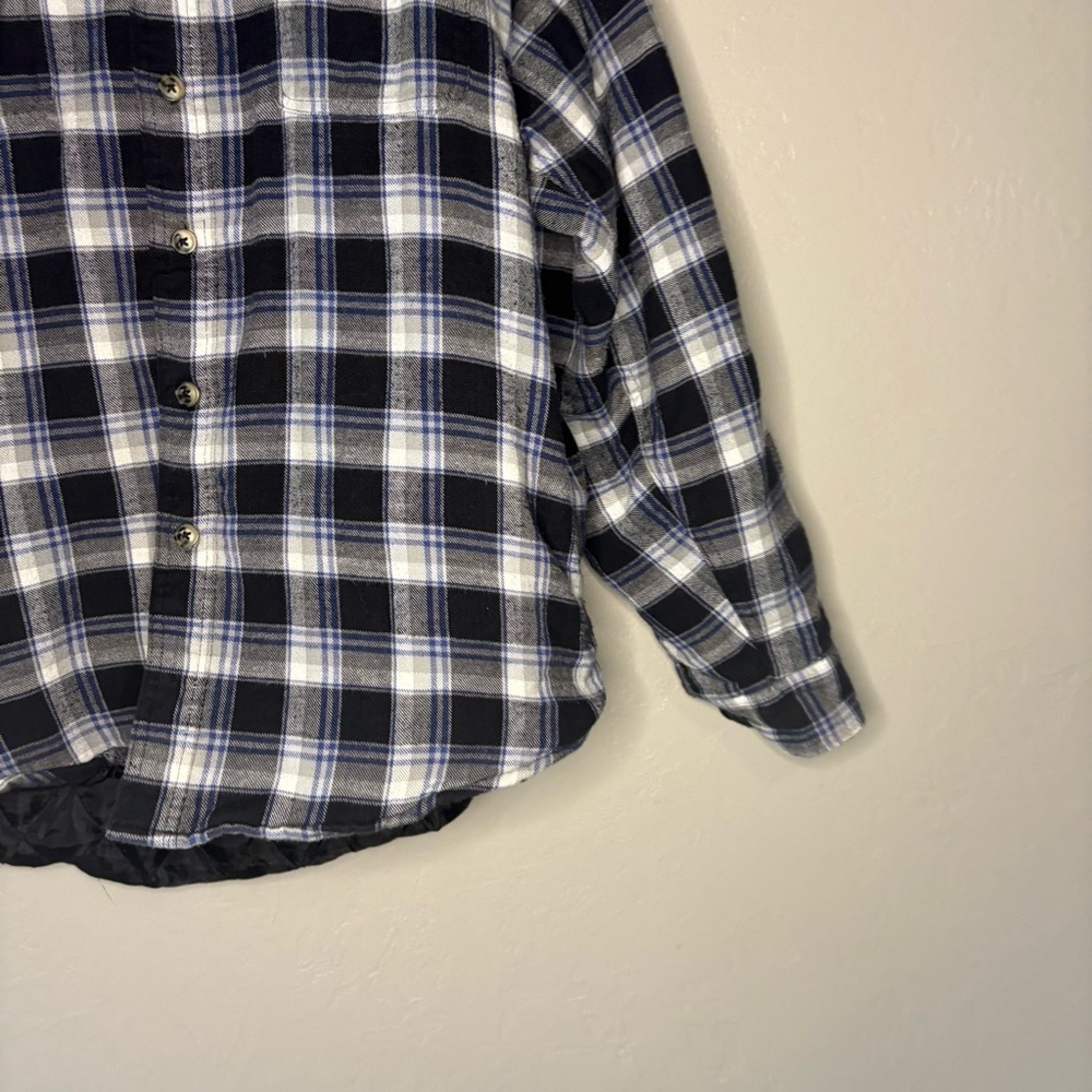 Wrangler Quilted Flannel Shirt Jacket Blue Black Plaid Lined Shacket Medium - Picture 5 of 11